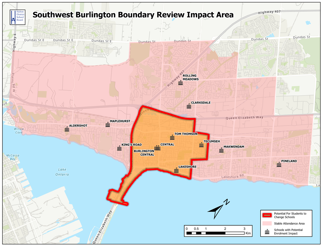 a map outlining the Southwest Burlington Boundary Review Impact Area